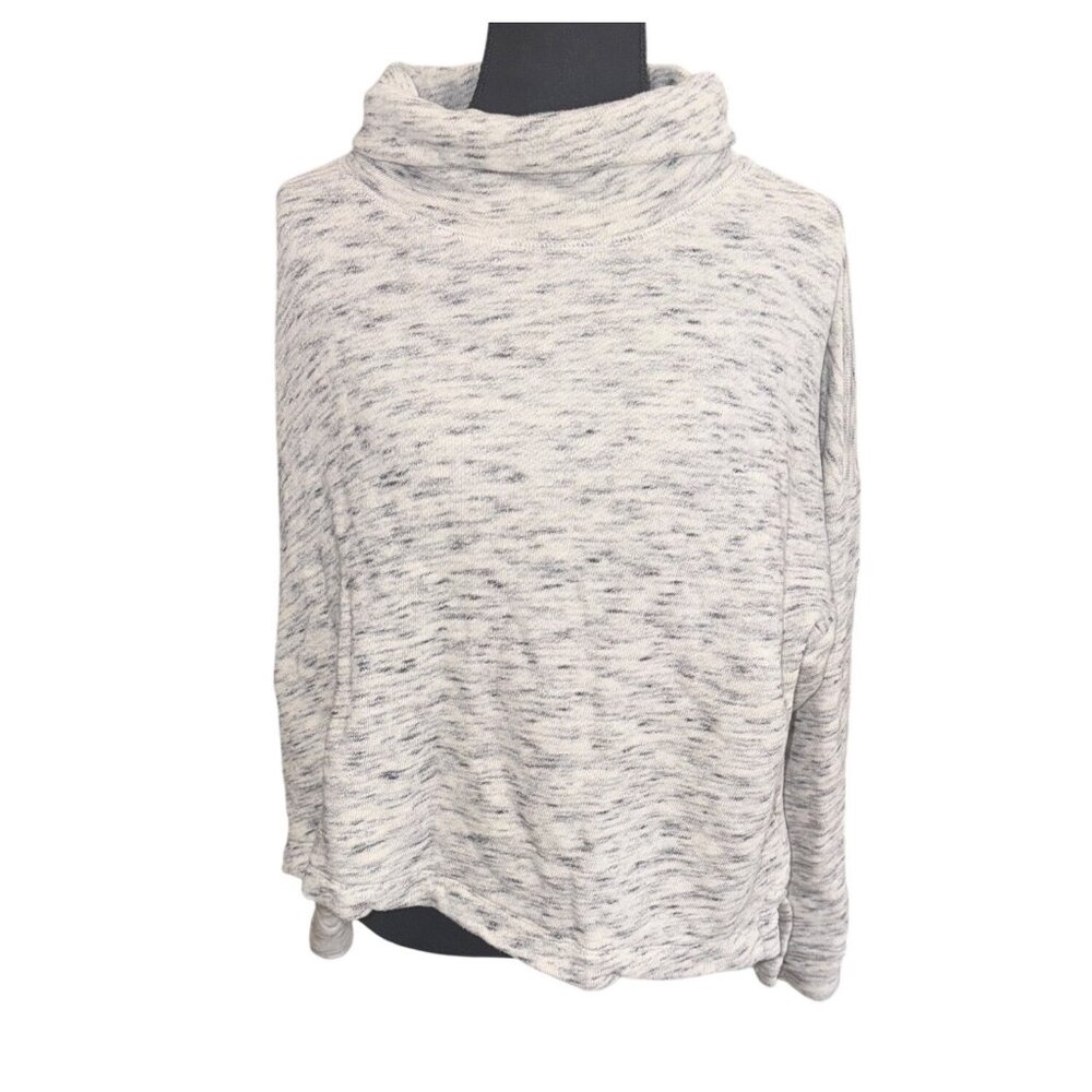 J. Crew Women VTG Fleece Knit Pullover Sweater XL Gray Marled High Neck Outdoor
